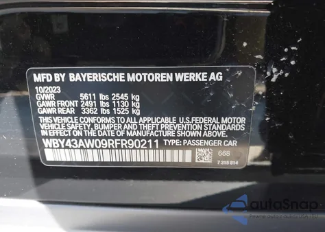 2024 BMW I4 Gran Coupe Edrive35 z USA, uszkodzony, nr VIN WBY43AW09RFR90211